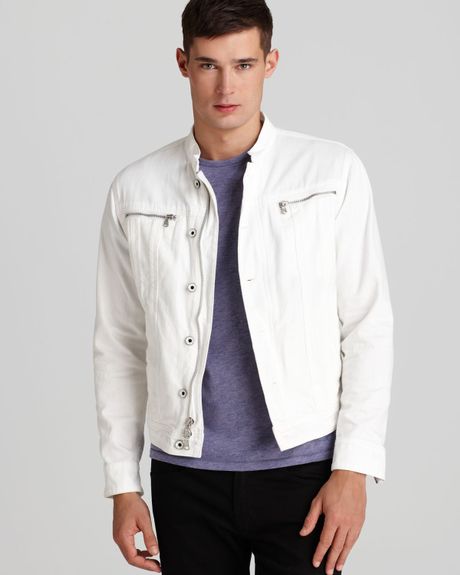 John Varvatos Usa Band Collar Denim Jacket in White for Men | Lyst