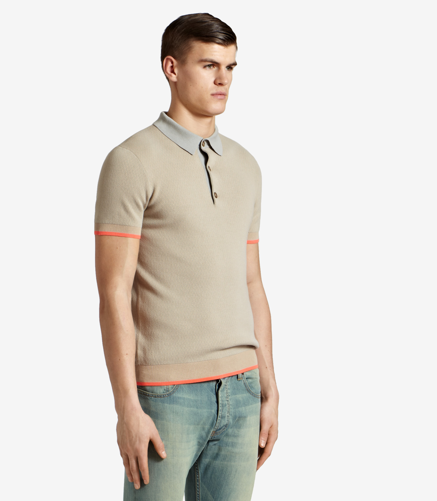Reiss Wiley Short Sleeve Polo with Contrast Tipping in Natural for Men