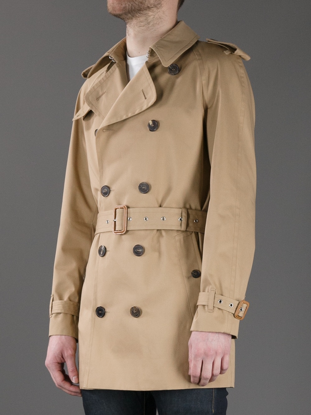 Saint Laurent Short Trench Coat in Brown for Men Lyst Saint Laurent Short Trench Coat in Brown for Men Lyst