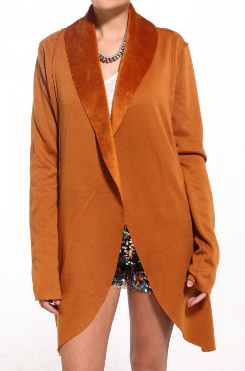 velvet lined cardigan in camel in brown lyst velvet lined cardigan in camel in brown lyst