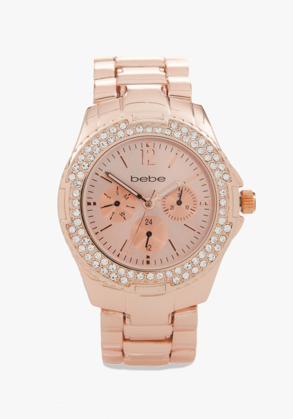 Bebe Classic Round Link Watch in Rose (Metallic) - Lyst