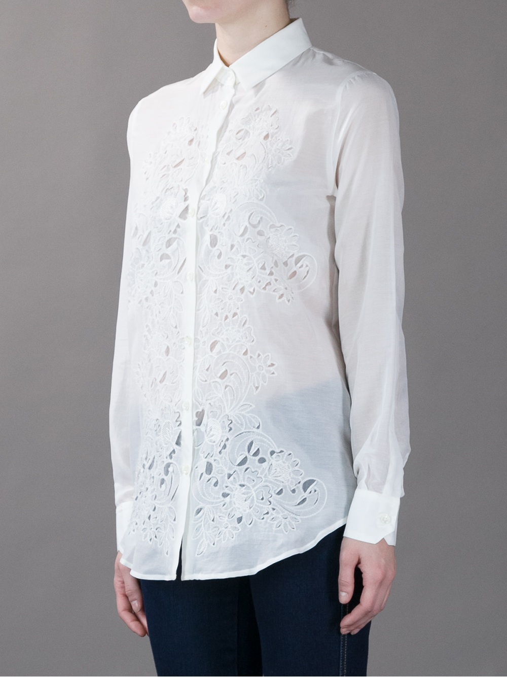 Etro Laser Cut Embroidered Front Shirt in White - Lyst