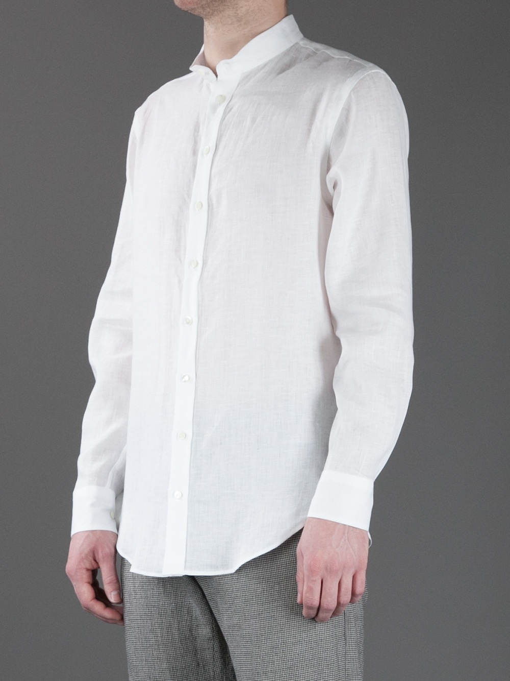 Giorgio Armani Collarless Button Down Shirt in White for Men - Lyst