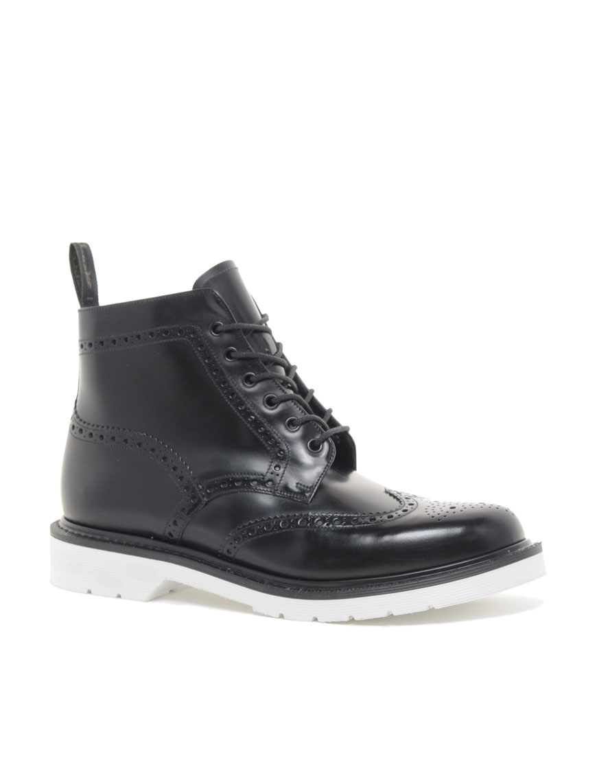 Loake Contrast Sole Leather Brogue Boots in Black for Men - Lyst