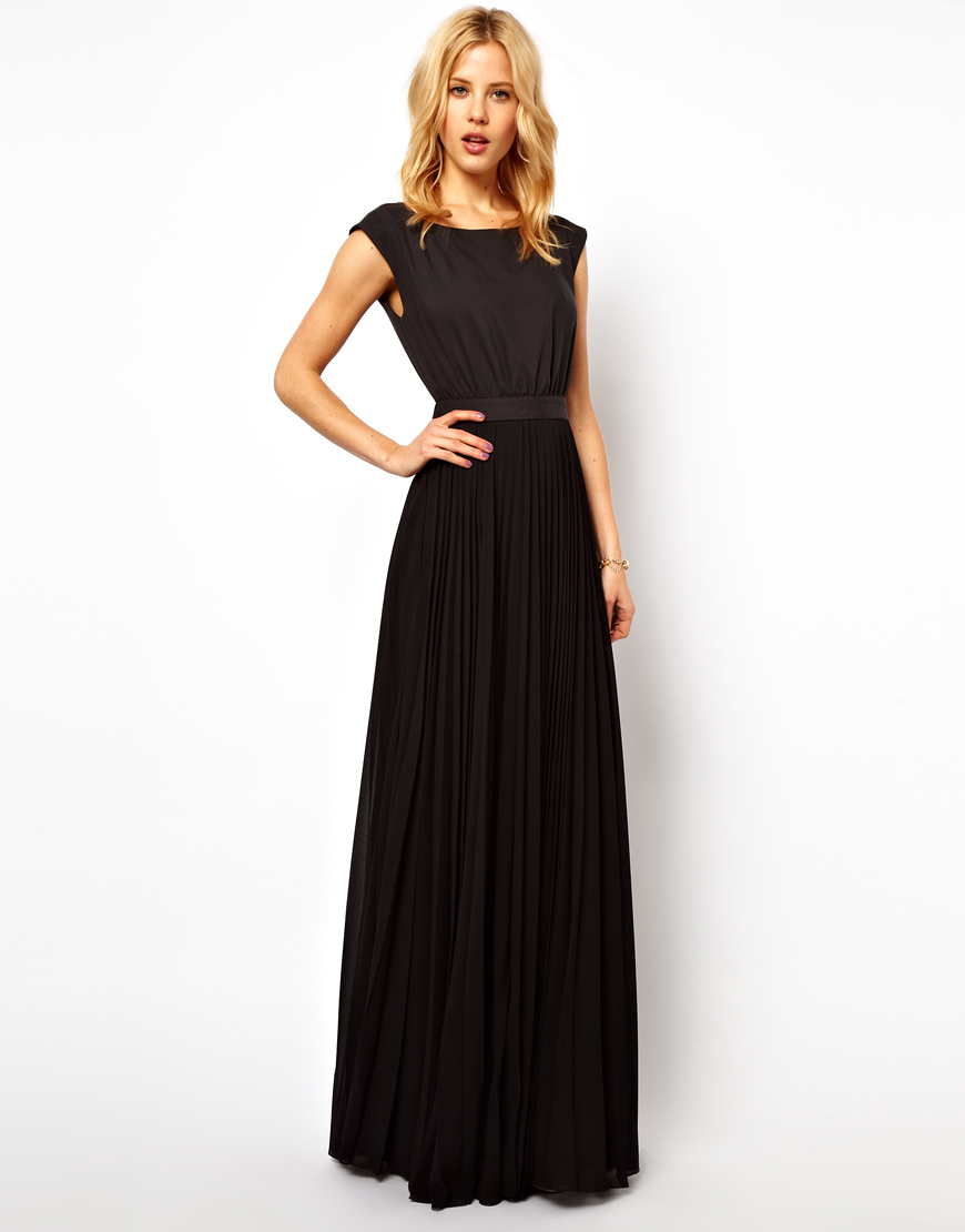 Mango Maxi Dress with Pleat Skirt and Open Back in Black | Lyst