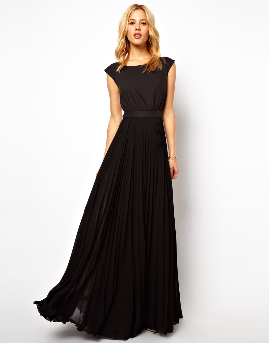 Mango Maxi Dress with Pleat Skirt and Open Back in Black | Lyst