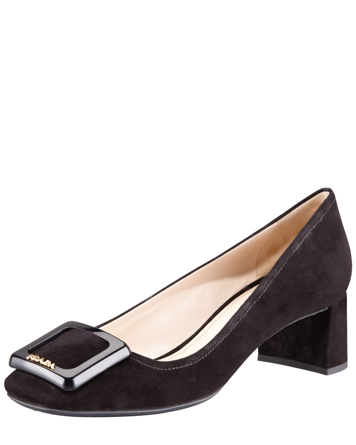 Lyst - Prada Suede Square Toe Block Heel Pump in Brown