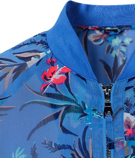 H&m Floral Bomber Jacket in Blue | Lyst