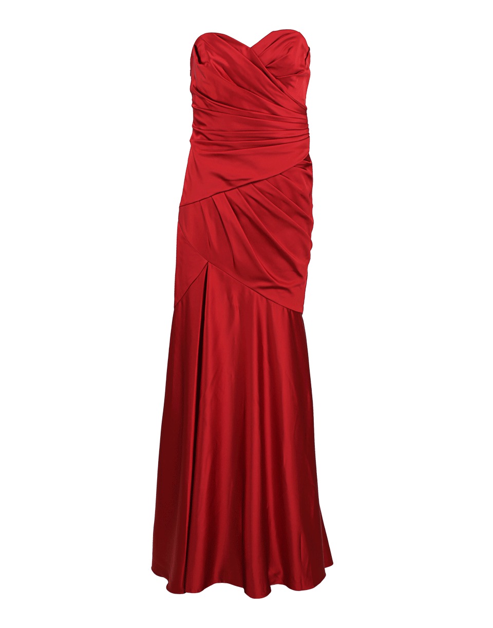 Marchesa notte Strapless Satin Wrap Dress in Red - Lyst