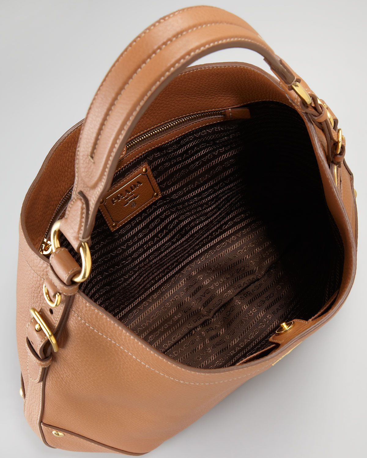 re plica - Prada Vitello Daino Snap Hobo Bag in Brown (mltre) | Lyst