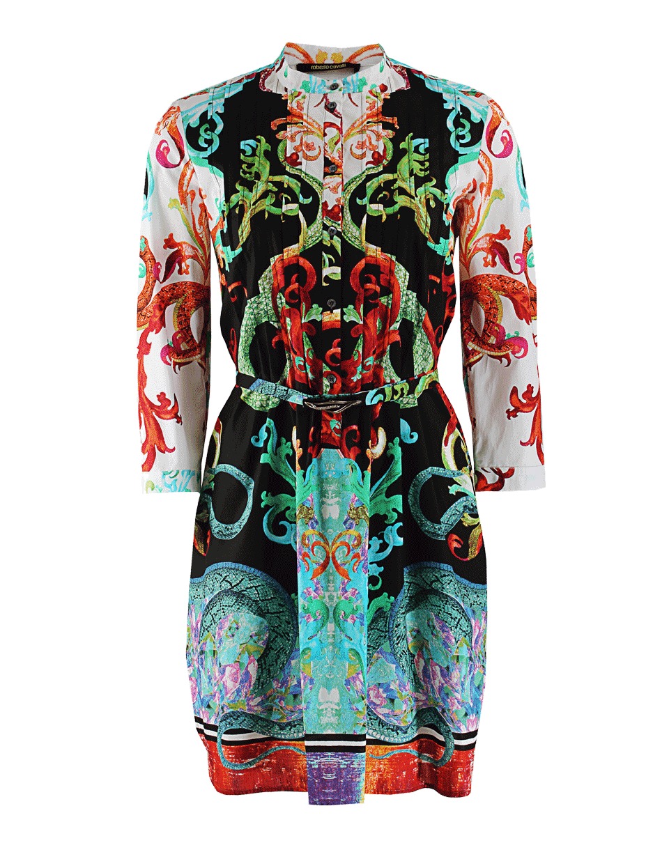 Belted Long Sleeve Geometric Print Dress Belted Long Sleeve Geometric Print Dress