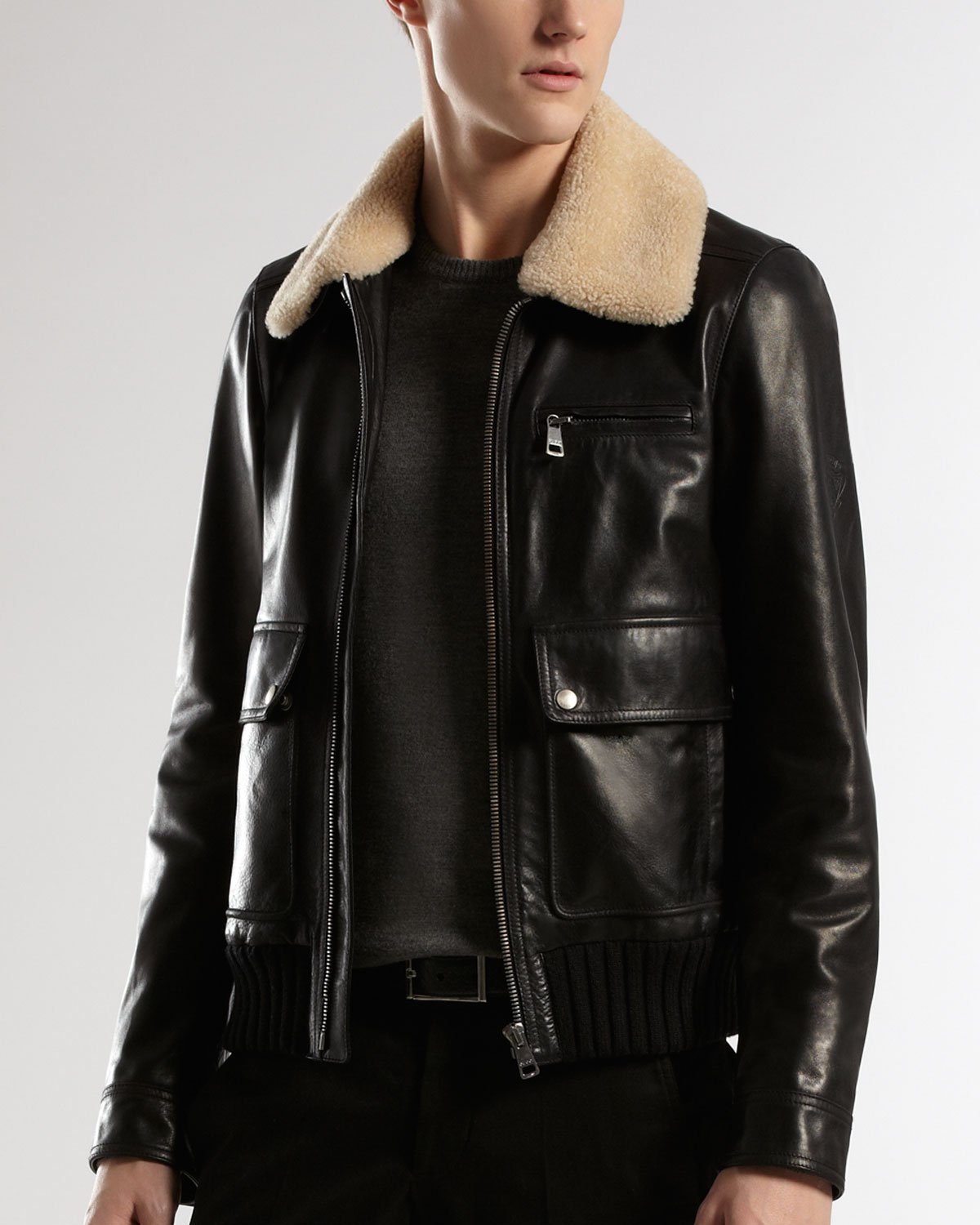 Lyst - Michael Kors Bomber Jacket with Detachable Shearling Collar in ...