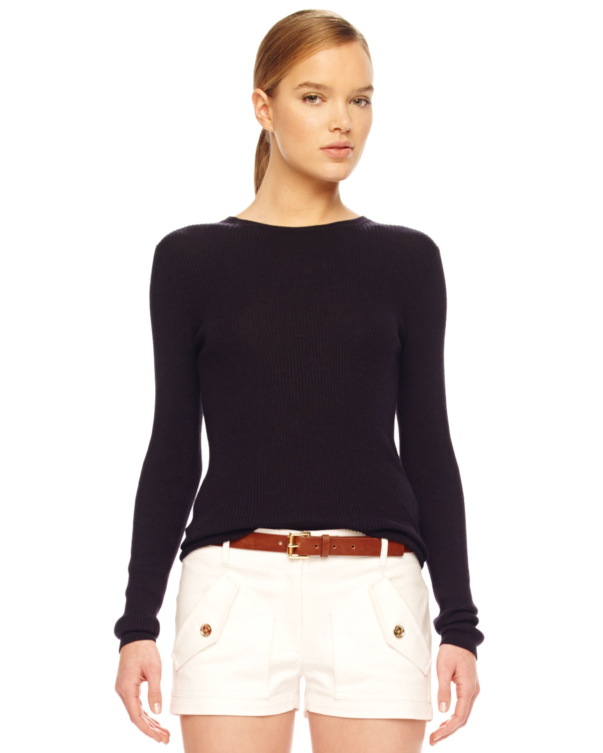 Lyst - Michael kors Ribbed Crewneck Sweater in Blue