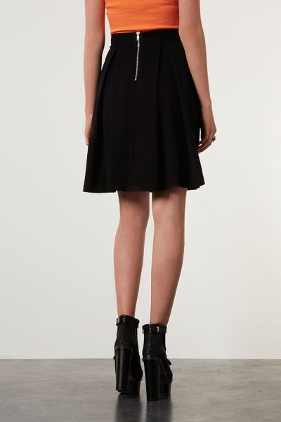 Topshop Knee Length Pleat Skirt in Black | Lyst