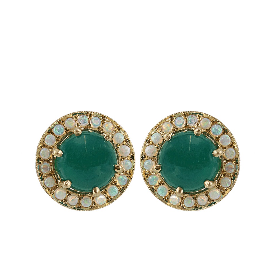 Andrea fohrman Green Onyx and Opal Button Earrings in Blue (yllw-gld ...