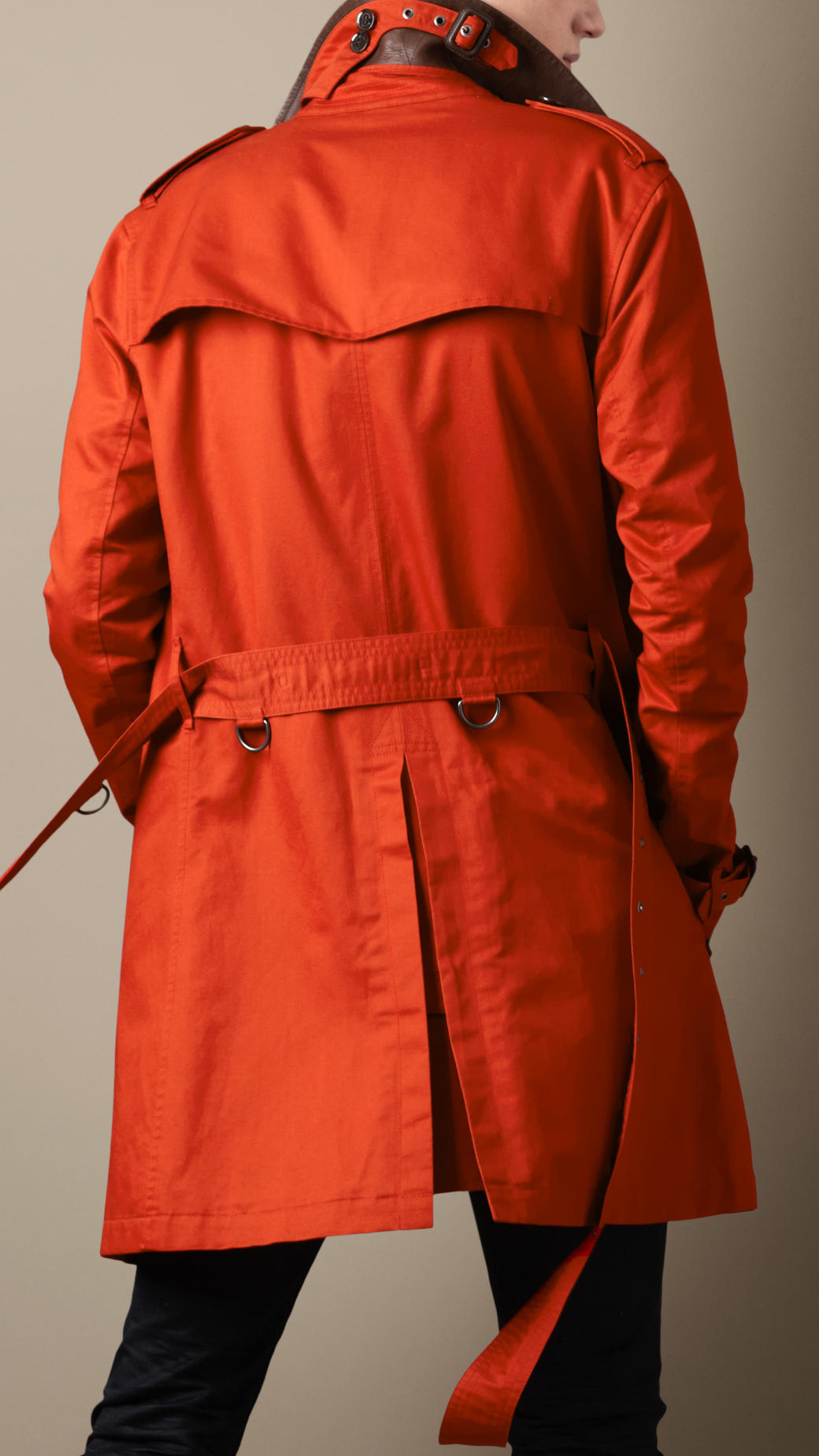 Lyst - Burberry Brit Midlength Leather Trim Trench Coat in Orange for Men