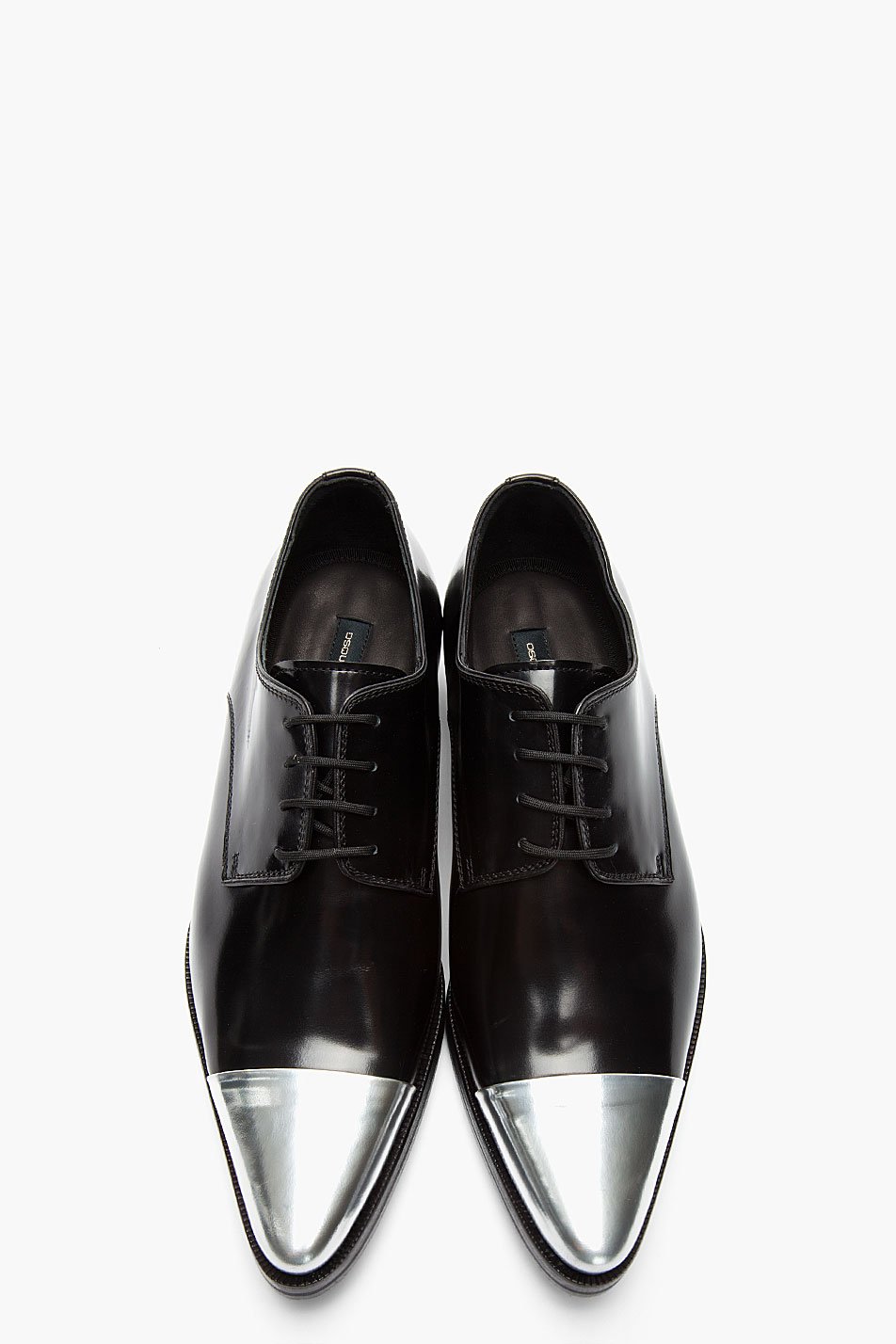 DSquared² Black Silver Cap Toe Derby Leather Dress Shoes