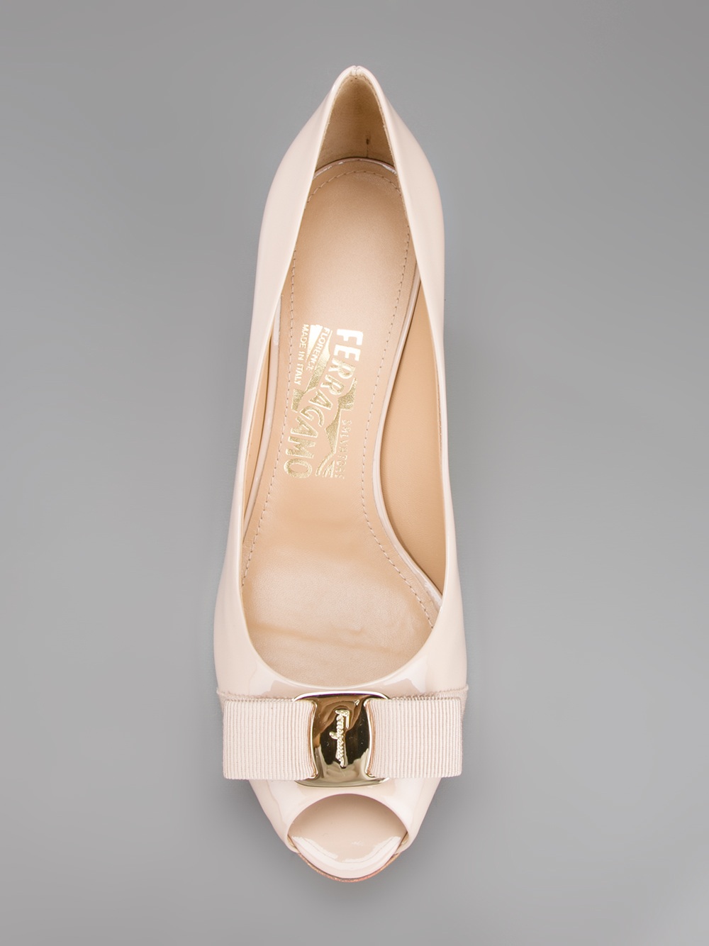 Ferragamo Peep Toe Wedge Pump in Nude 
