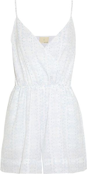 Band Of Outsiders Printed Silk georgette Playsuit in White (blue) | Lyst