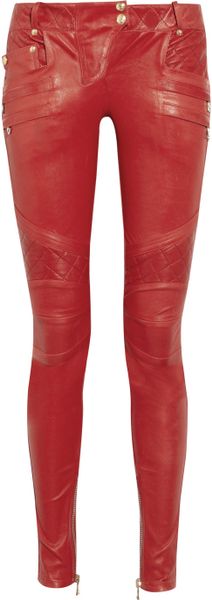 Balmain Leather Motocross Pants in Red | Lyst