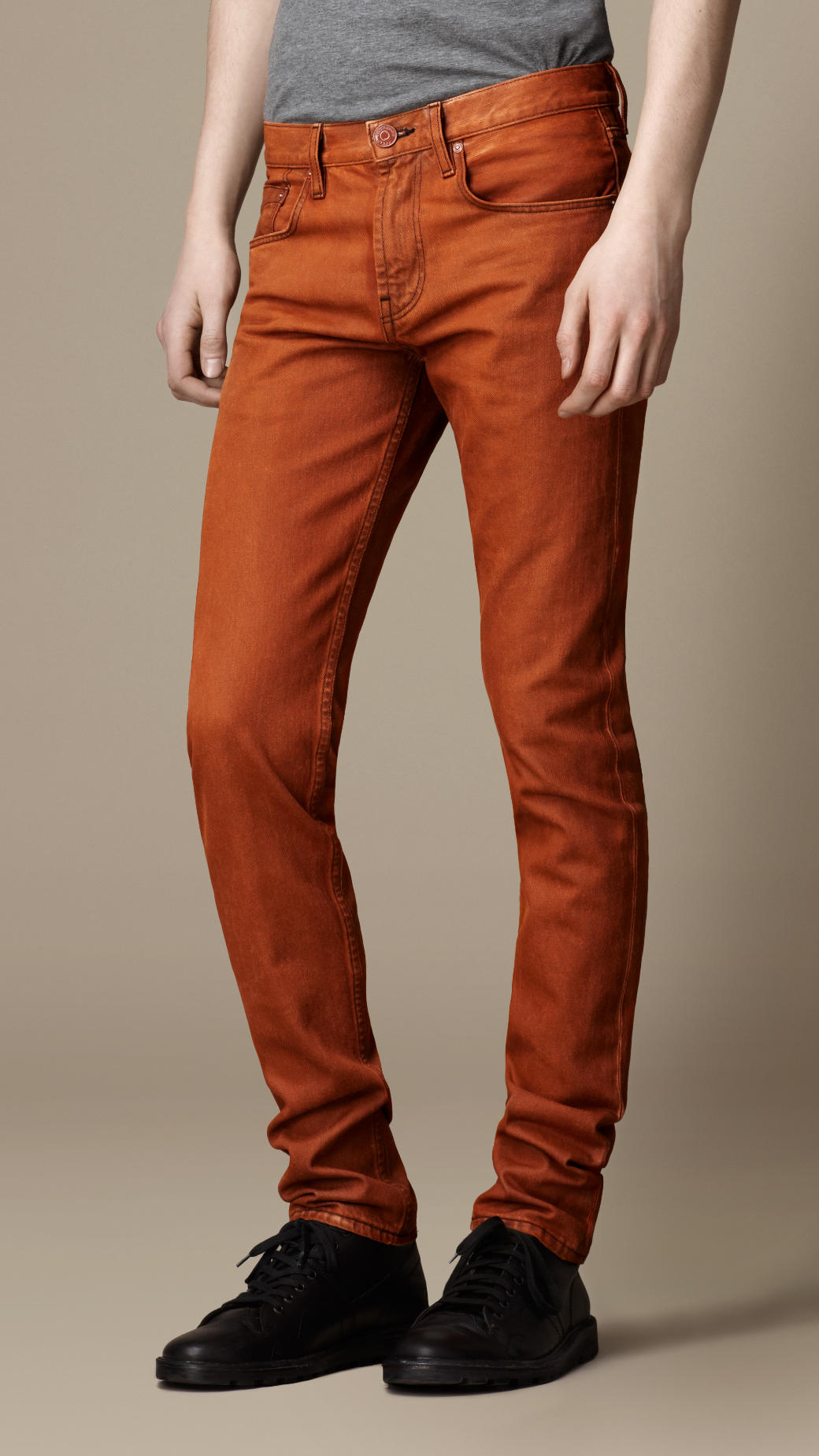 Burberry Shoreditch Coated Colour Skinny Fit Jeans in Clementine