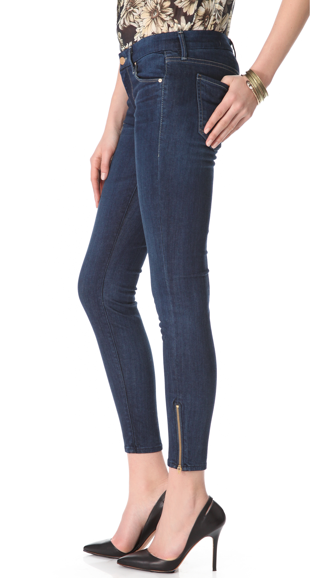 Mother Looker Ankle Zip Skinny Jeans in Blue | Lyst