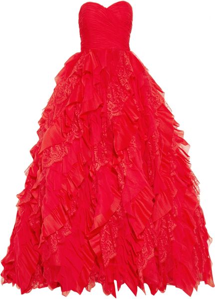 Oscar De La Renta Lace and Tulle Gown in Red | Lyst