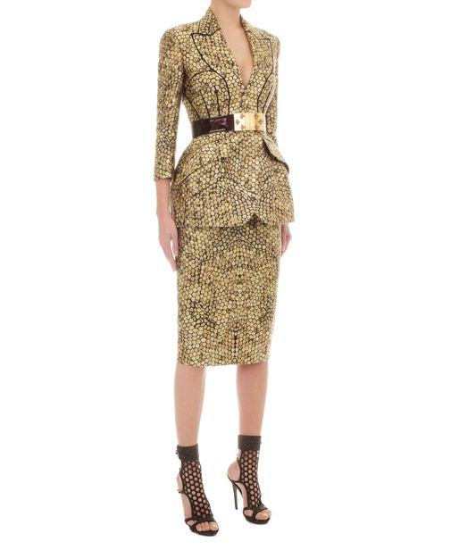 Lyst Alexander Mcqueen Gold Jacquard Pencil Skirt in Metallic