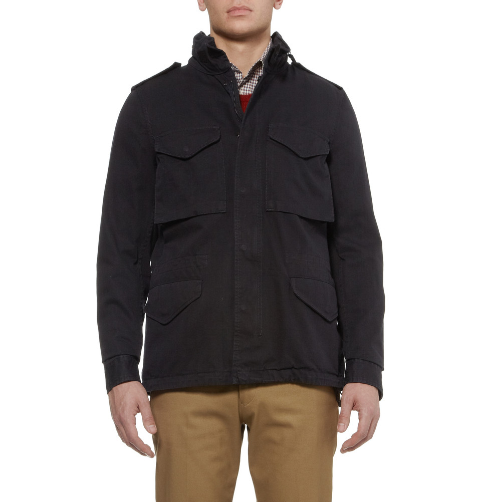 Aspesi Hooded Cotton Field Jacket in Blue (Black) for Men Lyst