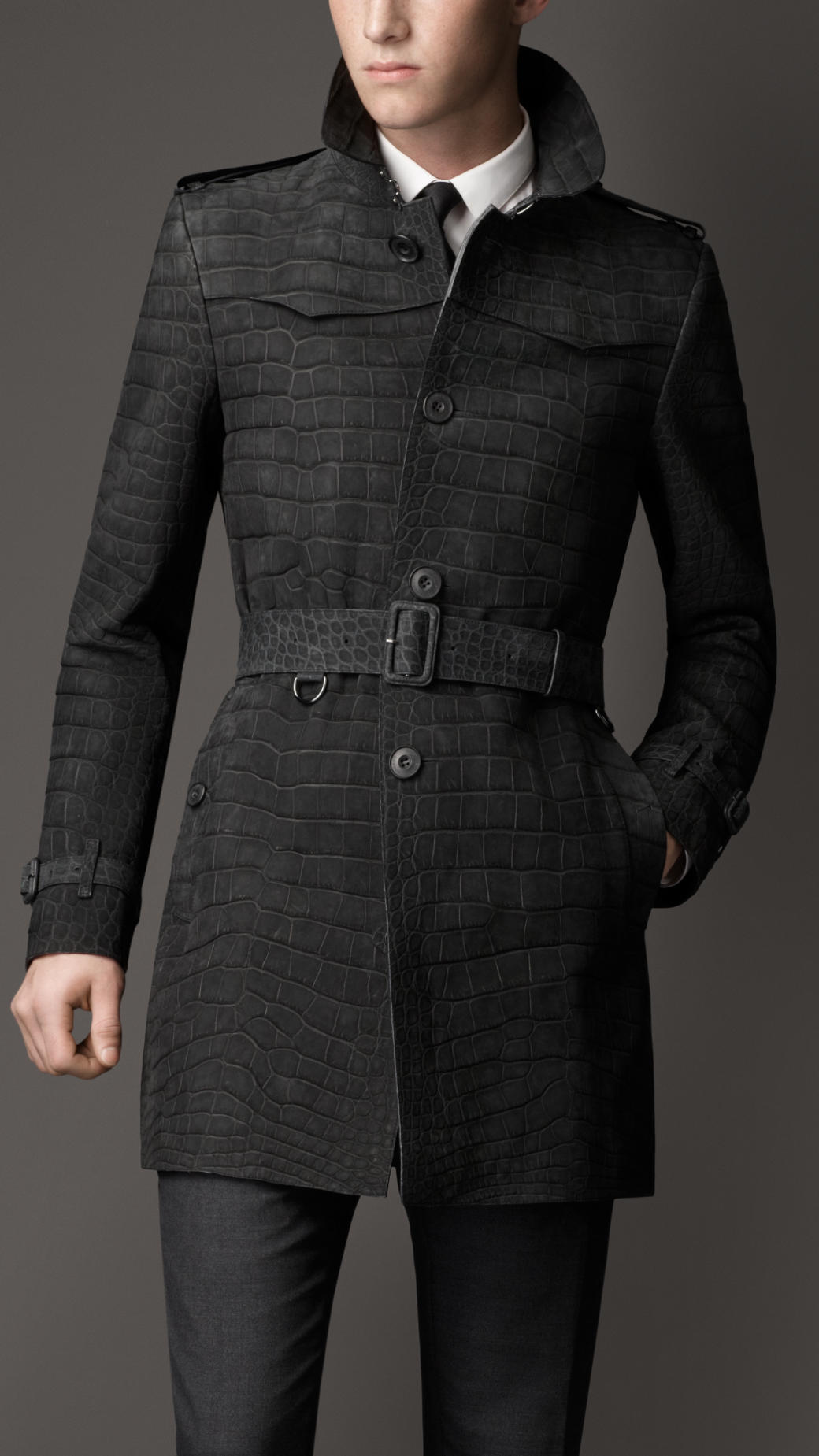 Burberry Midlength Alligator Leather Trench Coat in Gray for Men