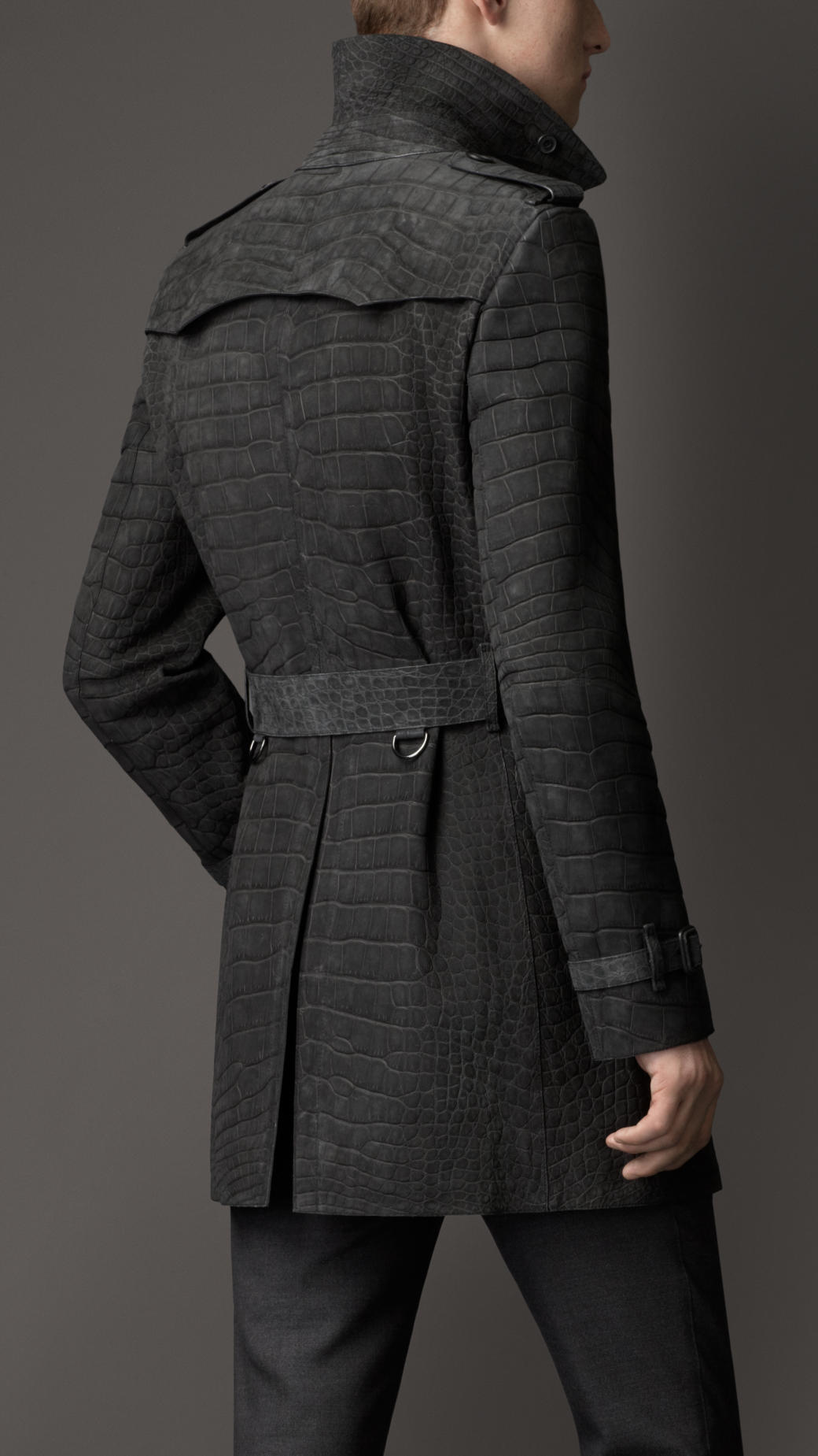 Burberry Midlength Alligator Leather Trench Coat in Charcoal (Gray) for ...