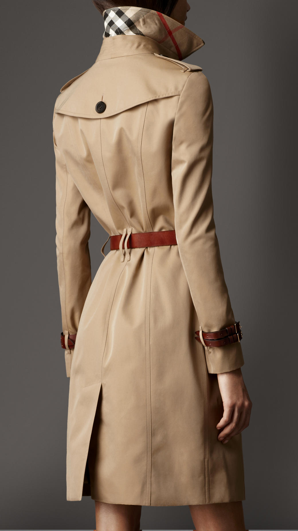 Burberry Long Cotton Gabardine Leather Detail Trench Coat in Natural - Lyst