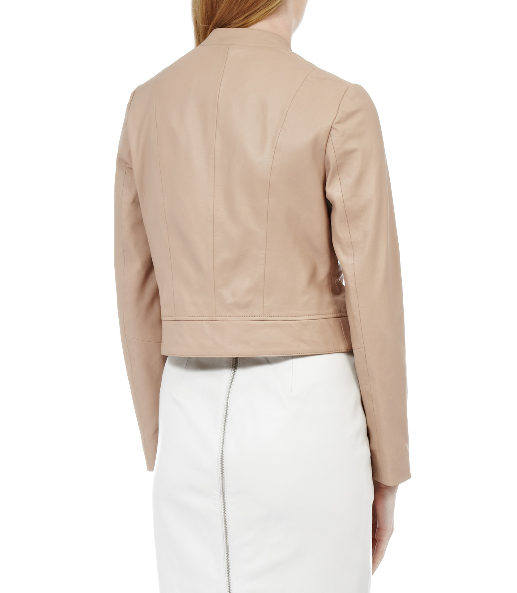 Lyst Reiss Bryony Cropped Leather Jacket Blush in Pink