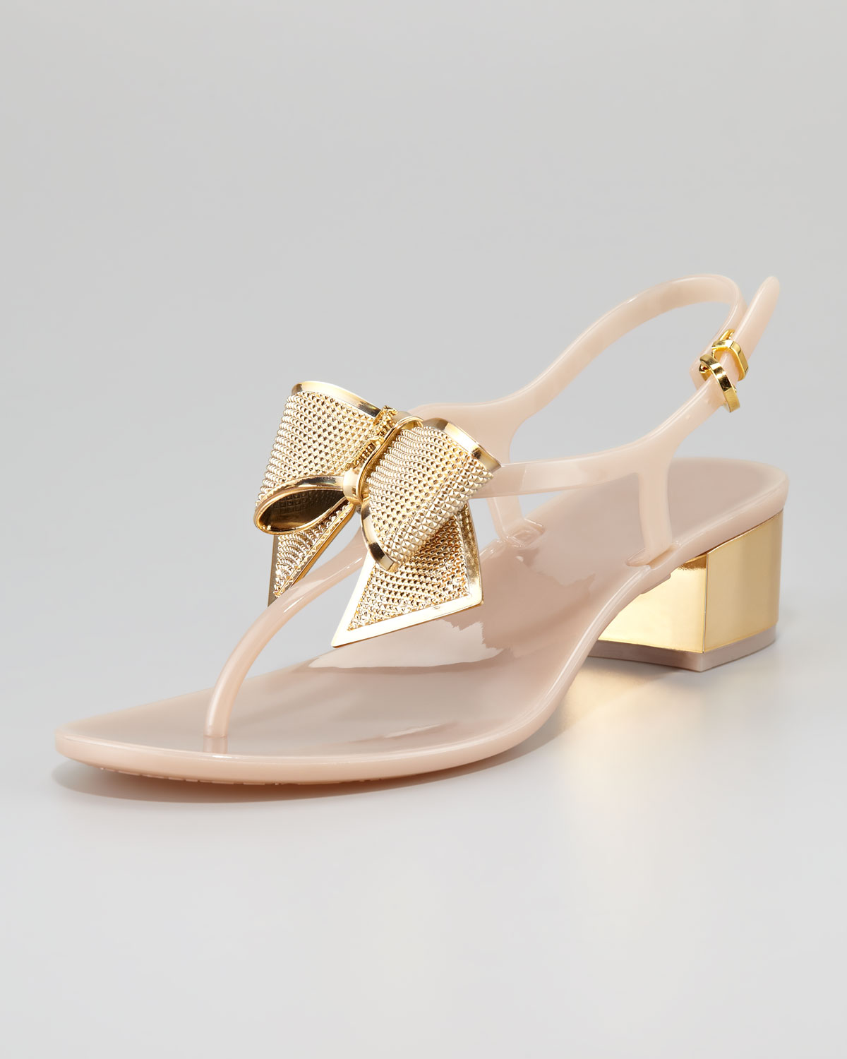 zara flat sandals with metallic bow