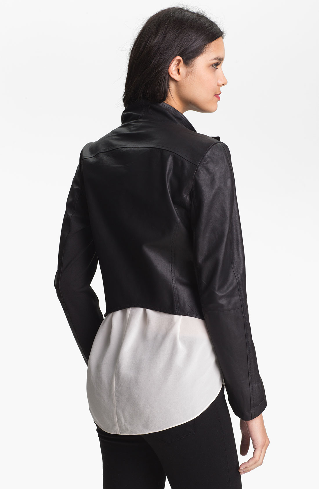 La marque Drape Collar Leather Jacket in Black (end of color list black