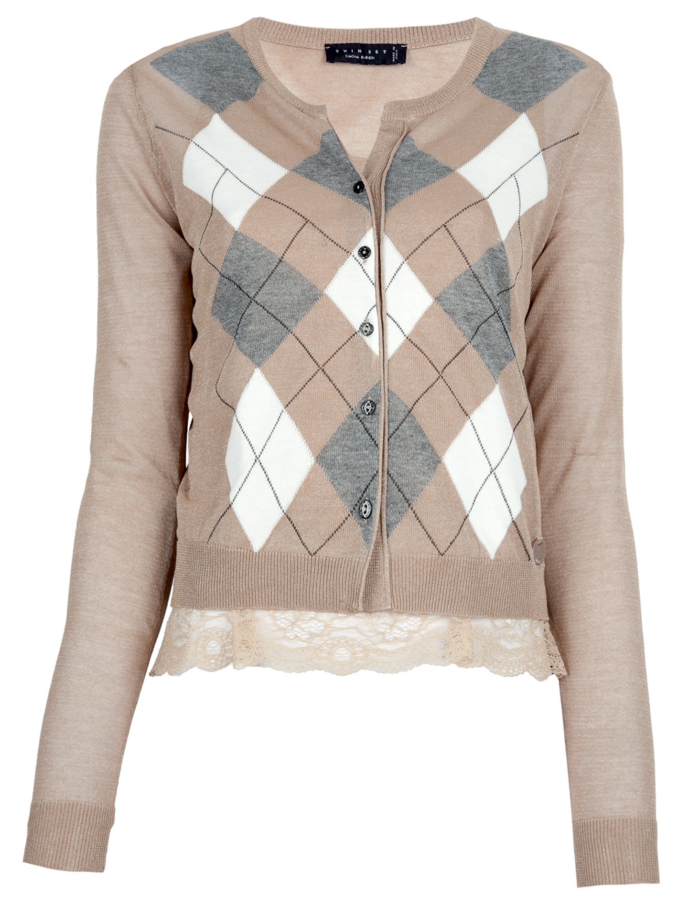 argyle print cardigan