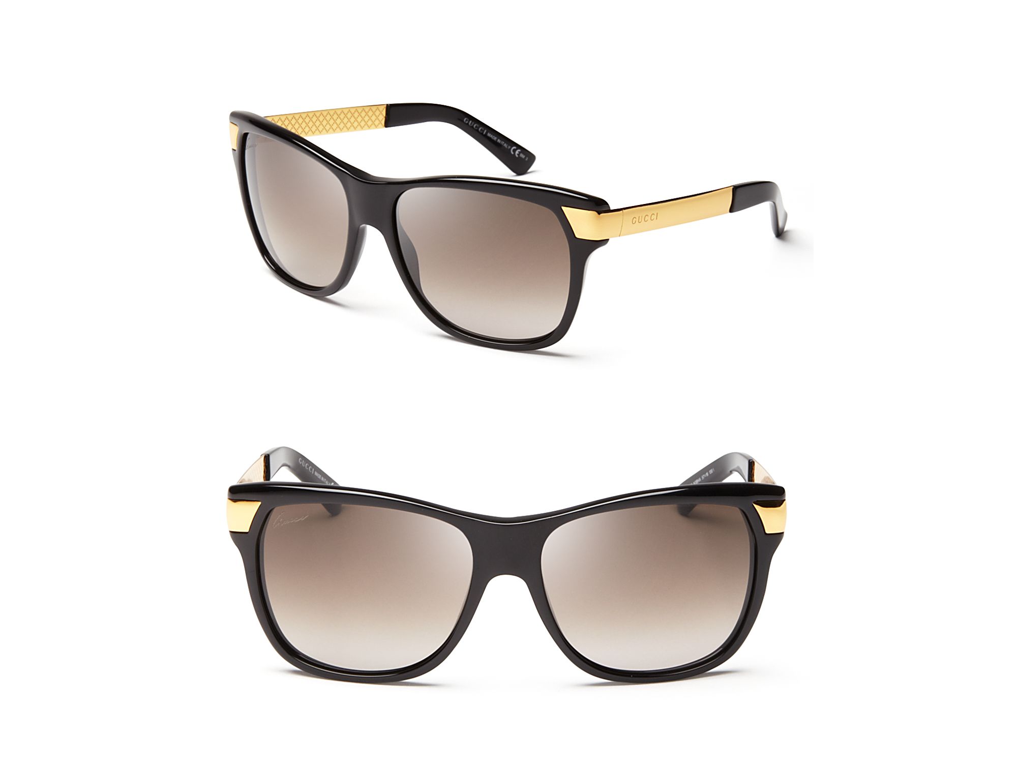 Gucci Oversized Gold Temple Wayfarer Sunglasses in Black - Lyst