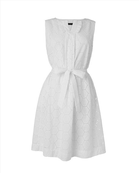 Jaeger Broderie Anglaise Dress in White | Lyst