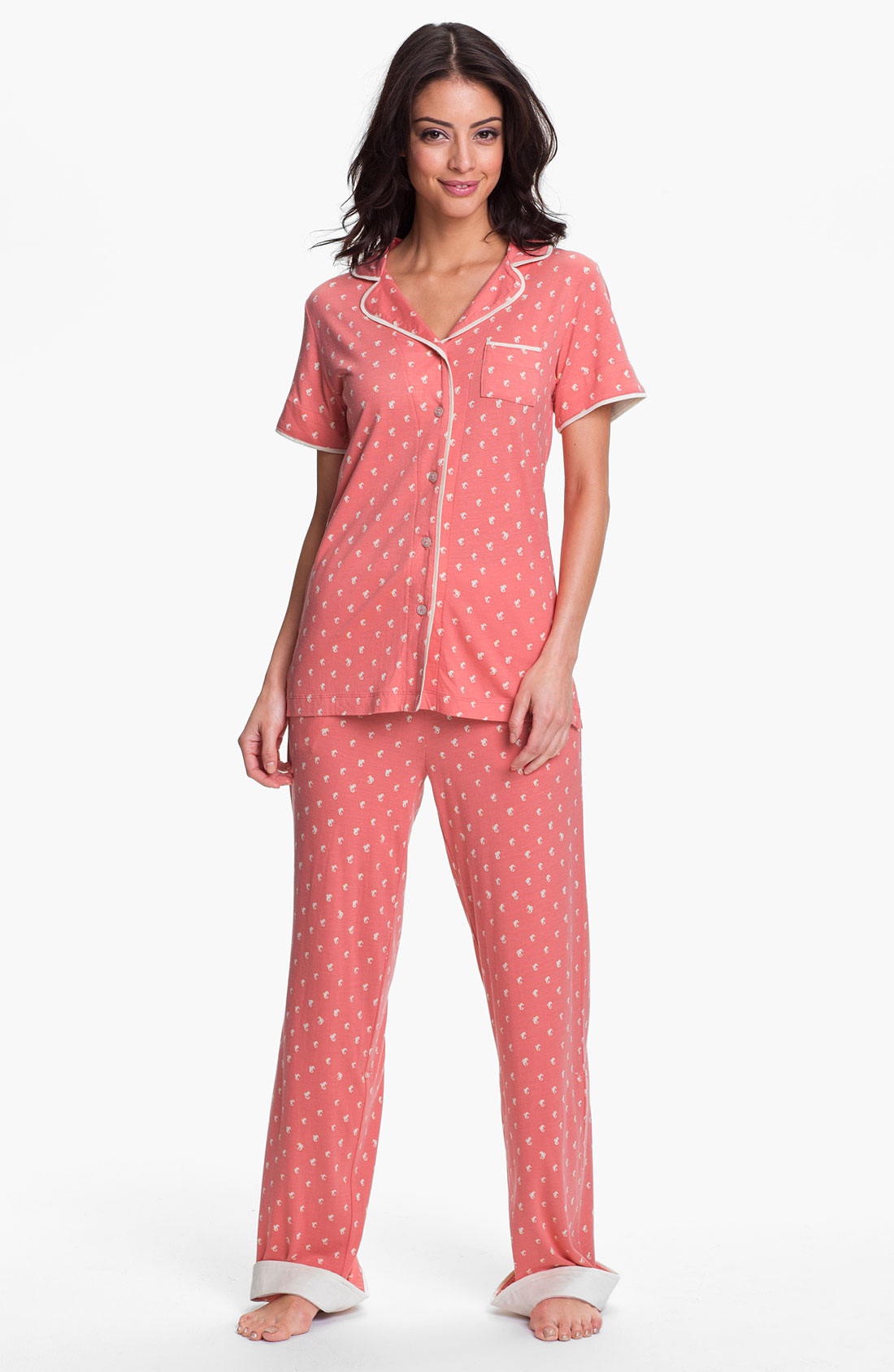 Munki Munki Short Sleeve Knit Pajamas in Pink (seahorse) | Lyst