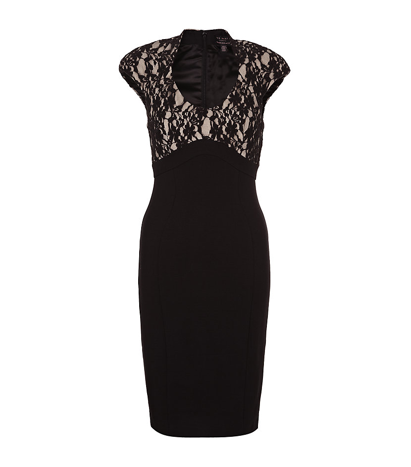 Ted baker Lace Detail Body Con Dress in Black | Lyst