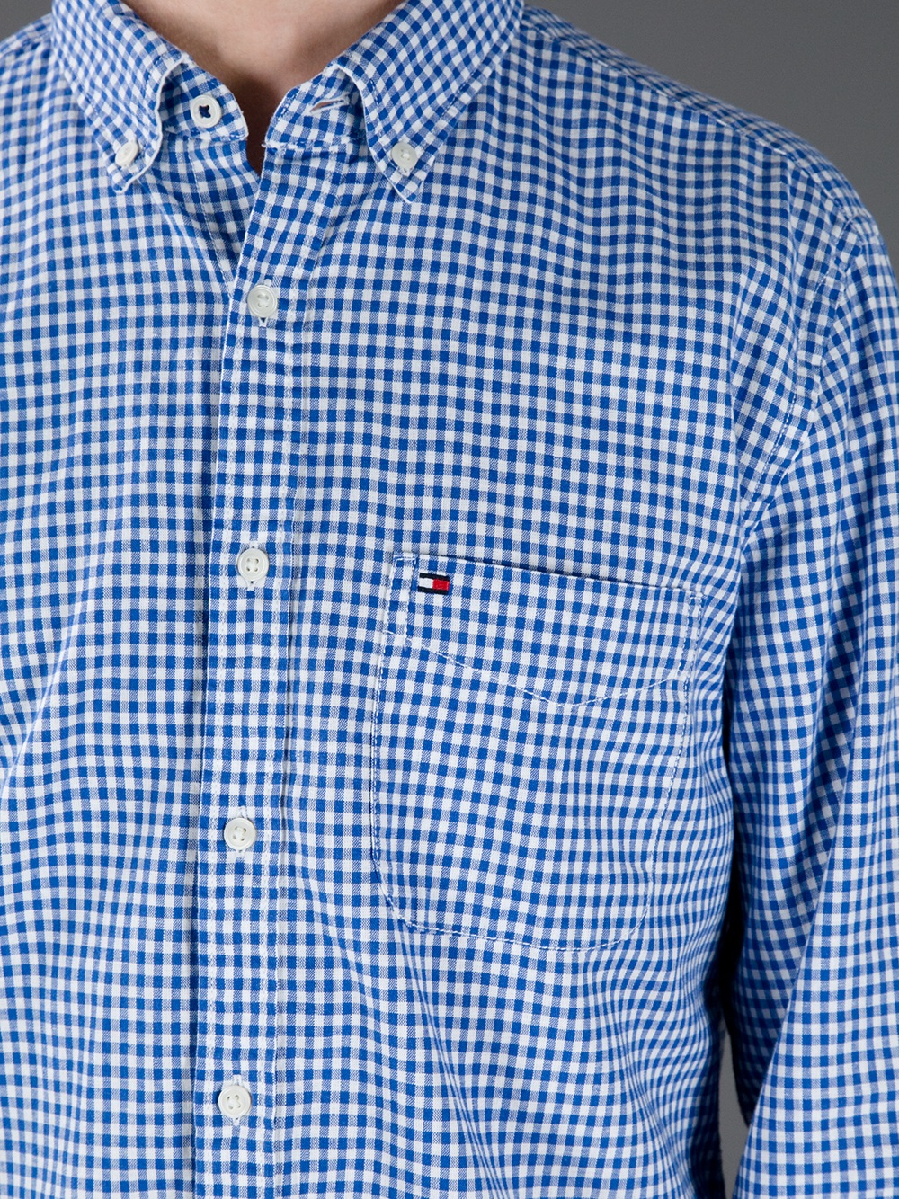 TOMMY HILFIGER Mens Dress Shirt Blue/White Checkers #82 