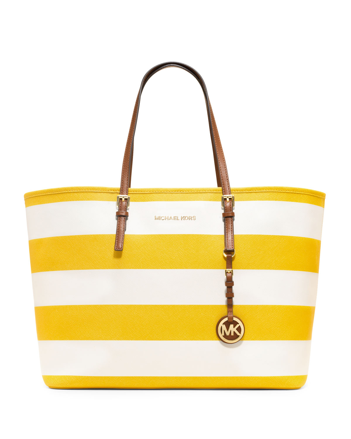 Michael Michael Kors Medium Jet Set Striped Travel Tote in Yellow (citrus/white) Lyst