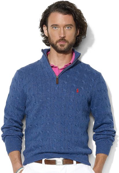 Polo Ralph Lauren Long Sleeve Tussah Silk Half Zip Cabled Sweater in ...