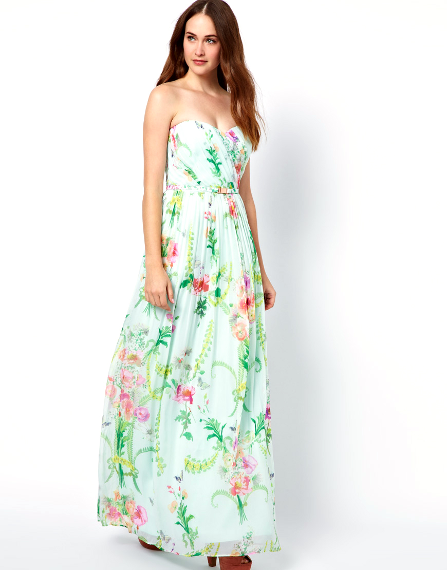 Ted baker Bandeau Maxi Dress in Wallpaper Floral Print in Green (mint