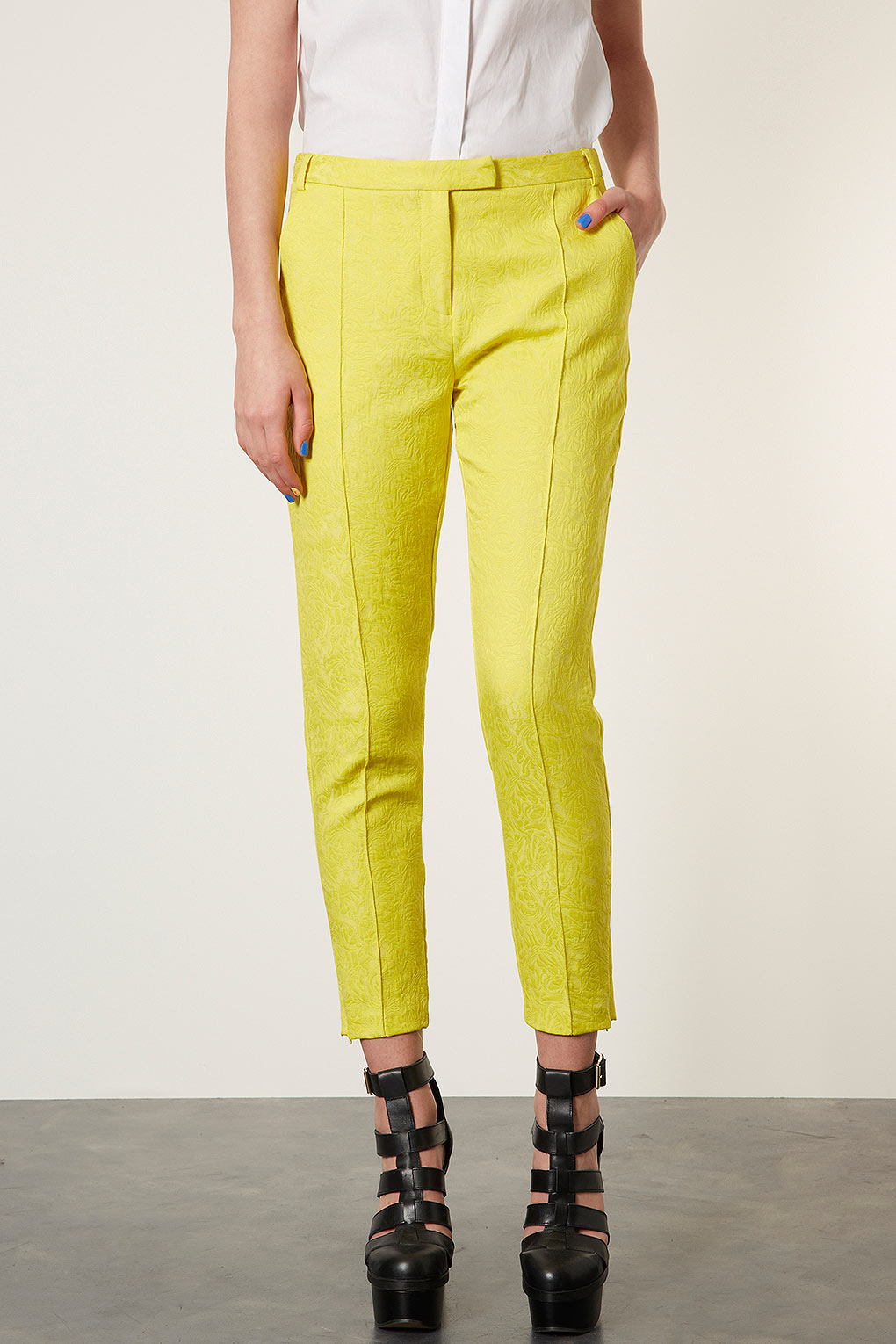 TOPSHOP Jacquard Cigarette Trousers in Yellow - Lyst
