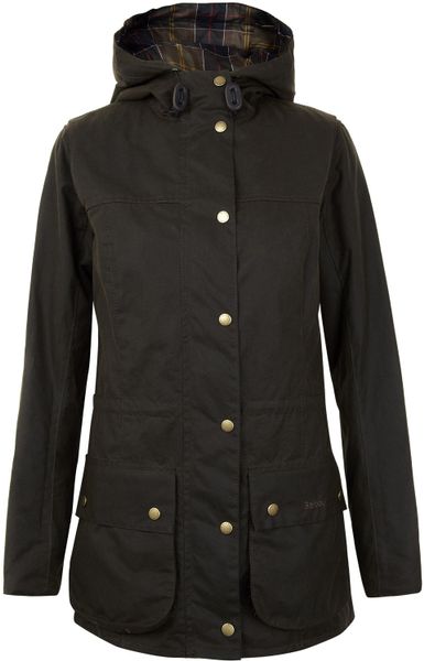 Barbour Olive Flyweight Beadnell Hooded Wax Jacket in Black (olive) | Lyst