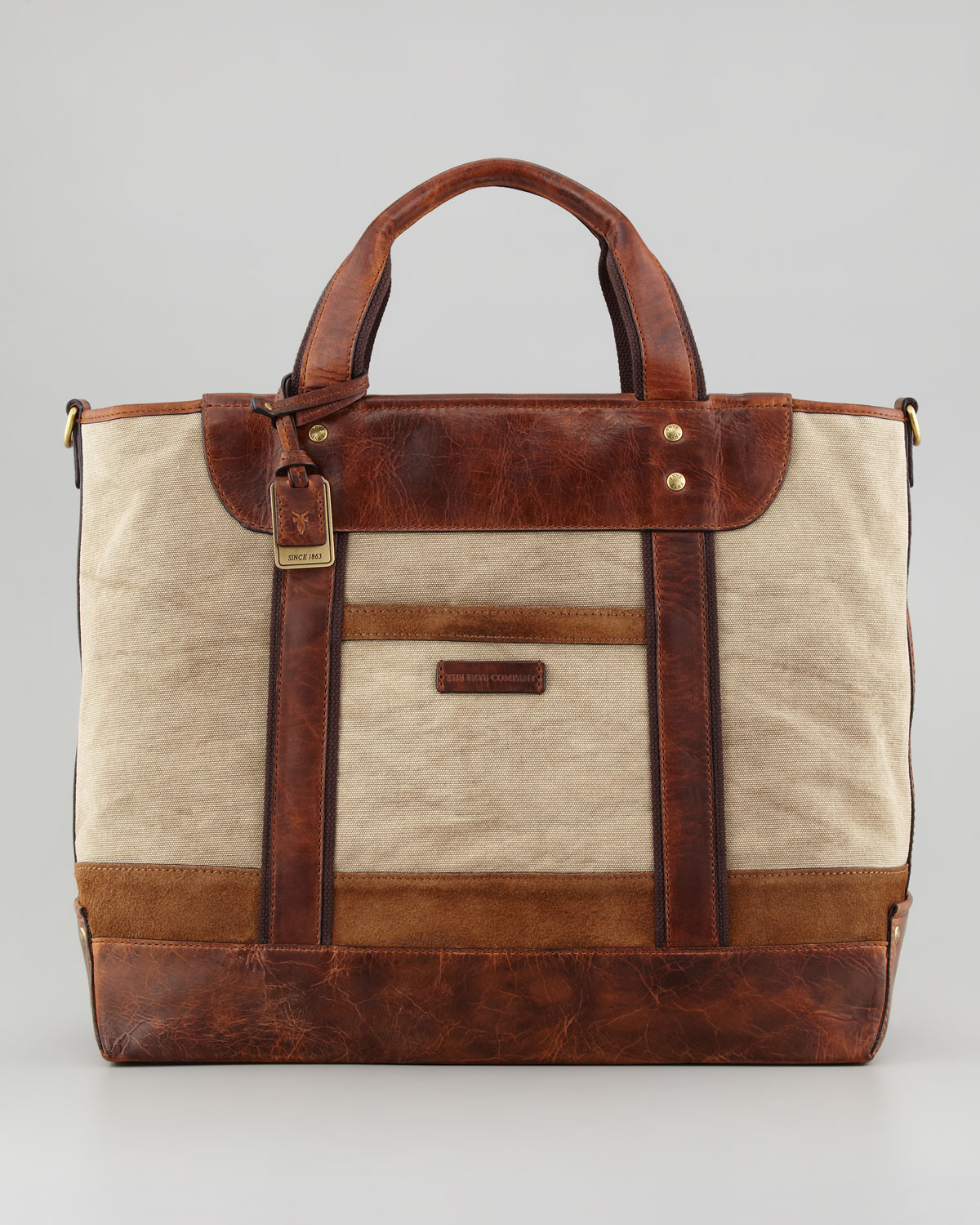 Canvas Tote Handbags Semashow Com   Frye Tan Harvey Mens Canvasleather Tote Bag Product 1 6945680 577791762 