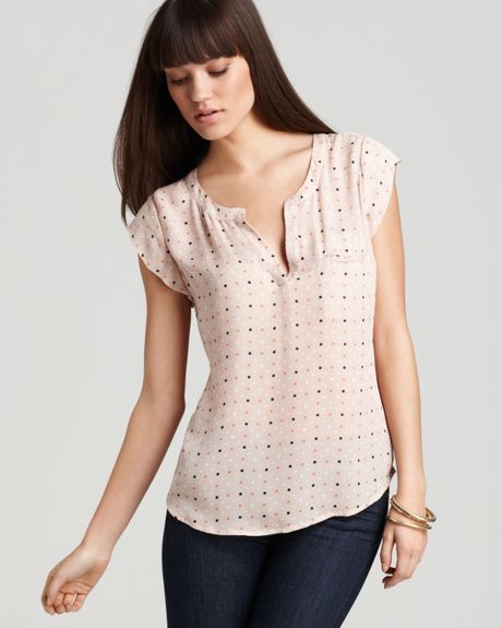 Joie Top Ryanna Polka Dot Print in Pink (dusty pink sand) | Lyst