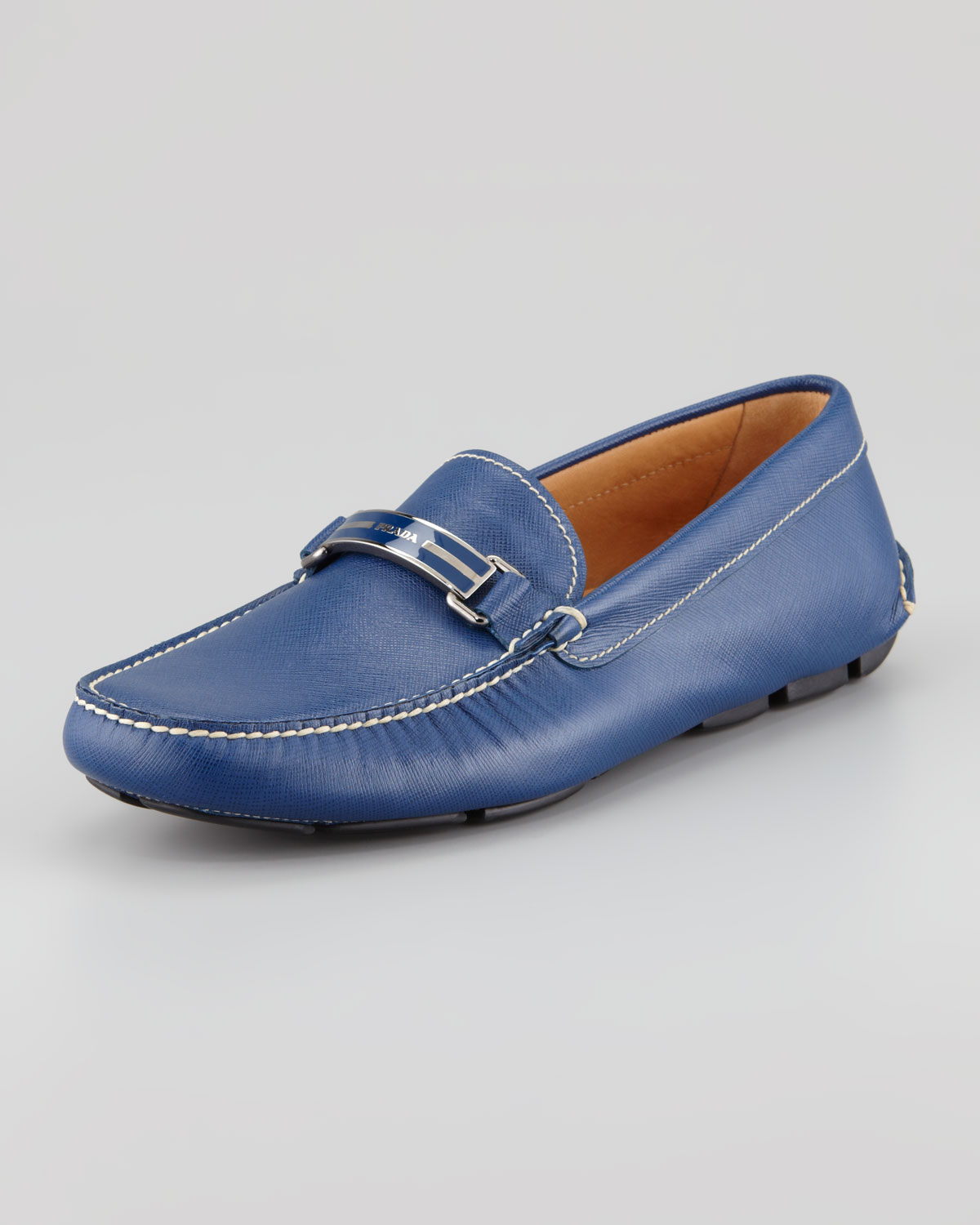 prada blue loafers