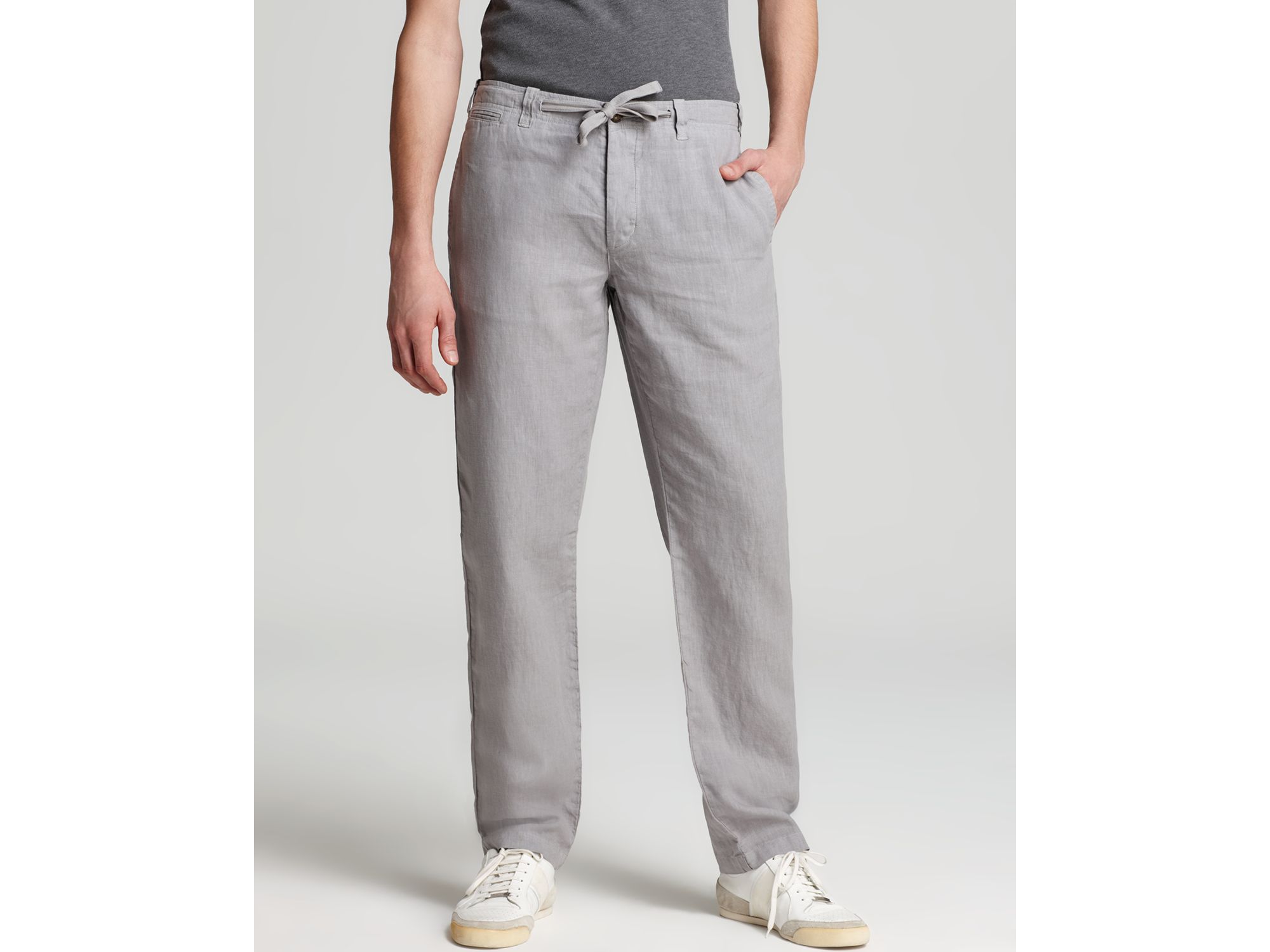 Vince Linen Drawstring Pants in Gray for Men - Lyst